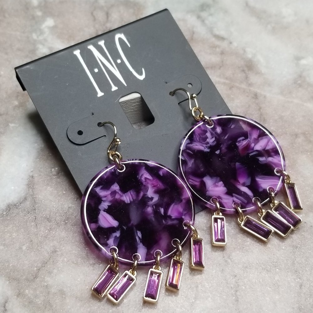 INC International Concepts Gold-Tone Tortoise-Look Purple Disk Earrings